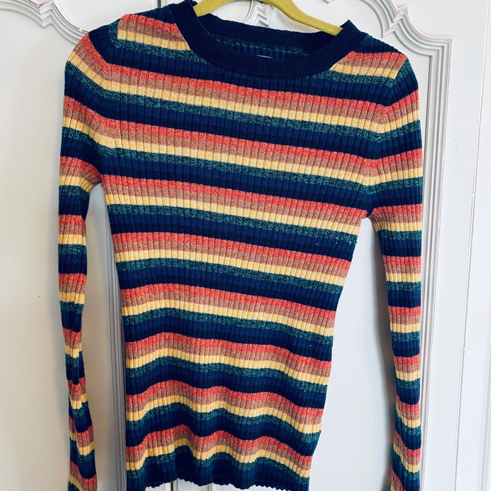 Striped, cotton, ribbed, long sleeve top